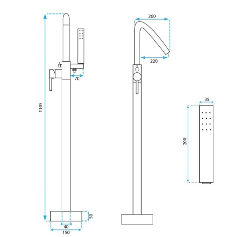 BATERIA WANNOWA PODŁOGOWA ARAS CHROM BATERIA WANNOWA PODŁOGOWA ARAS CHROM