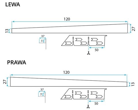LISTWA SPADKOWA ZŁOTA 120 cm PRAWA LISTWA SPADKOWA ZŁOTA 120 cm PRAWA