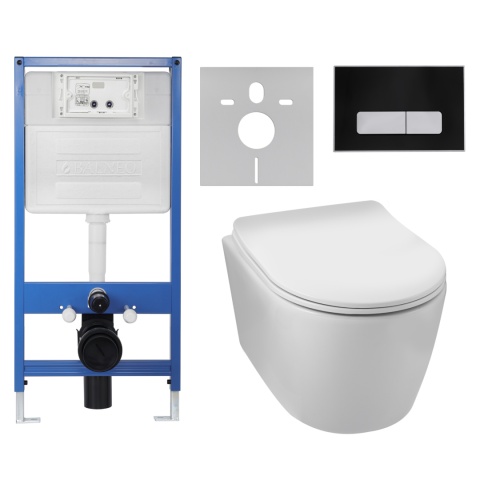 Zestaw podtynkowy WC stelaż Fix Frame Slim z białą miską WC Luxa i przyciskiem spłukującym Ixo biały Zestaw podtynkowy WC stelaż Fix Frame Slim z białą miską WC Luxa i przyciskiem spłukującym Ixo biały
