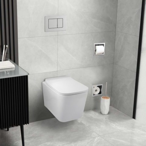 Zestaw podtynkowy WC stelaż Fix Frame Slim z białą miską WC Luga i przyciskiem spłukującym Axo chrom Zestaw podtynkowy WC stelaż Fix Frame Slim z białą miską WC Luga i przyciskiem spłukującym Axo chrom