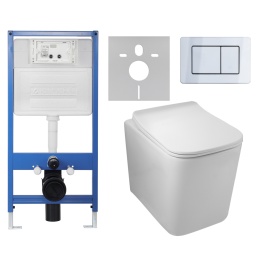 Zestaw podtynkowy WC stelaż Fix Frame Slim z białą miską WC Luga i przyciskiem spłukującym Axo inox