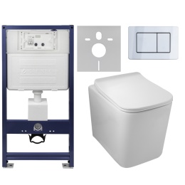 Zestaw podtynkowy WC stelaż Fix Frame Standard z białą miską WC Luga i przyciskiem spłukującym Axo inox