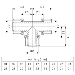Trójnik redukcyjny Viega Smartpress/Pexfit Pro 25/25/20