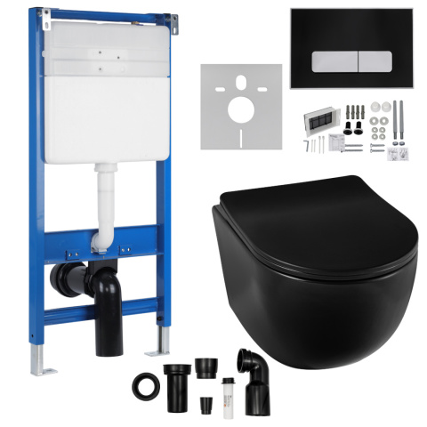 Zestaw podtynkowy WC stelaż Fix Frame Slim z czarną miską WC Luna i przyciskiem spłukującym IXO Zestaw podtynkowy WC stelaż Fix Frame Slim z czarną miską WC Luna i przyciskiem spłukującym IXO