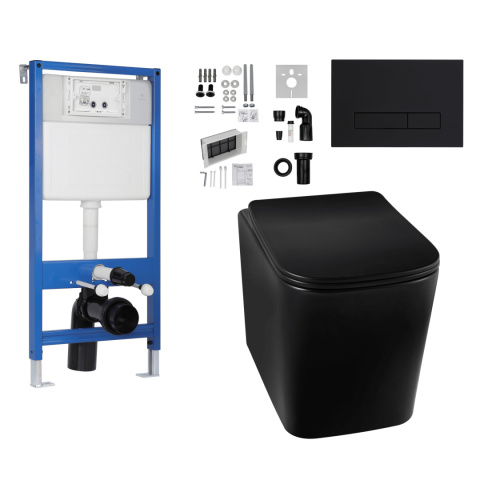 Zestaw podtynkowy WC stelaż Fix Frame Standard z czarną miską WC Luga i przyciskiem spłukującym Exo/Lxo Zestaw podtynkowy WC stelaż Fix Frame Standard z czarną miską WC Luga i przyciskiem spłukującym Exo/Lxo