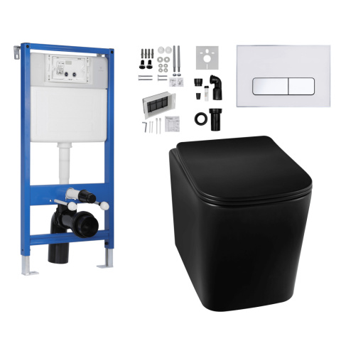Zestaw podtynkowy WC stelaż Fix Frame Standard z czarną miską WC Luga i przyciskiem spłukującym Ixo Zestaw podtynkowy WC stelaż Fix Frame Standard z czarną miską WC Luga i przyciskiem spłukującym Ixo