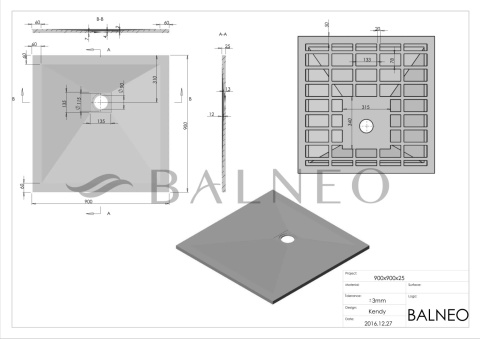 Stone Tray - Brodzik kompozytowy "F" Biały 90x90x2,5 Stone Tray - Brodzik kompozytowy "F" Biały 90x90x2,5