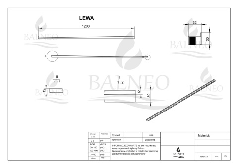 Listwa spadkowa podłogowa lewa 120 cm złota Listwa spadkowa podłogowa lewa 120 cm złota
