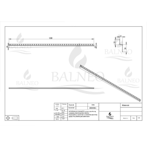 Listwa spadkowa przyścienna prawa 120 cm inox Listwa spadkowa przyścienna prawa 120 cm inox
