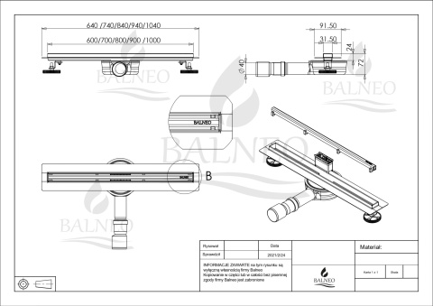 Slim&Low ProLine Odpływ liniowy 80 cm miedziany Slim&Low ProLine Odpływ liniowy 80 cm miedziany