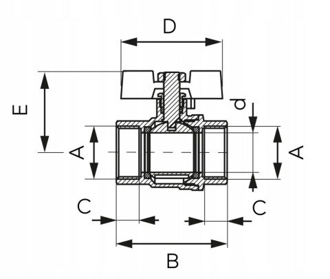 Zawór kulowy DN20 3/4'' PN40 z motylkiem Zawór kulowy DN20 3/4'' PN40 z motylkiem