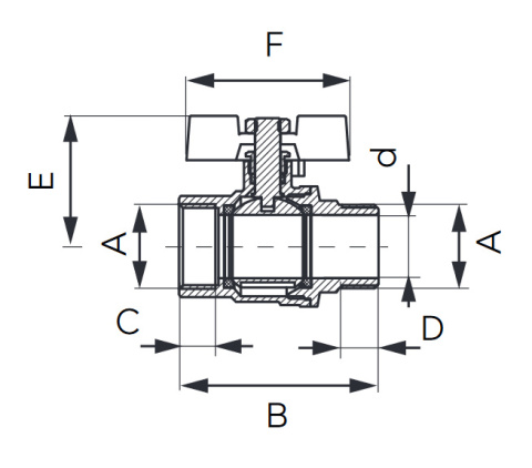 Zawór kulowy DN25 1'' PN16 z motylkiem Zawór kulowy DN25 1'' PN16 z motylkiem
