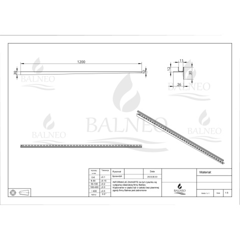 Listwa spadkowa do szkła prawa 120 cm inox Listwa spadkowa do szkła prawa 120 cm inox