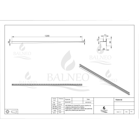 Listwa spadkowa do szkła prawa 170 cm inox Listwa spadkowa do szkła prawa 170 cm inox