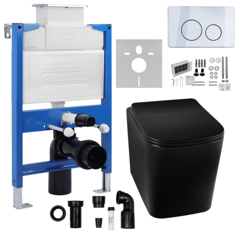 Zestaw podtynkowy WC stelaż Fix Frame Low z czarną miską WC Luga i przyciskiem spłukującym Oxo Zestaw podtynkowy WC stelaż Fix Frame Low z czarną miską WC Luga i przyciskiem spłukującym Oxo