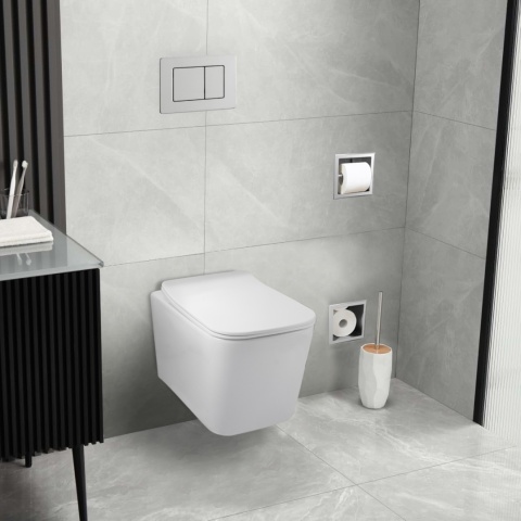 Zestaw podtynkowy WC stelaż Fix Frame Slim z białą miską WC Luga i przyciskiem spłukującym Axo Zestaw podtynkowy WC stelaż Fix Frame Slim z białą miską WC Luga i przyciskiem spłukującym Axo