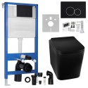 Zestaw podtynkowy WC stelaż Fix Frame Slim z czarną miską WC Luga i przyciskiem spłukującym Exo/Lxo