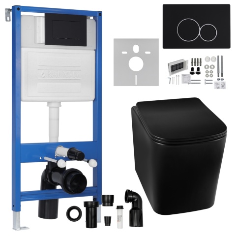 Zestaw podtynkowy WC stelaż Fix Frame Slim z czarną miską WC Luga i przyciskiem spłukującym Exo/Lxo