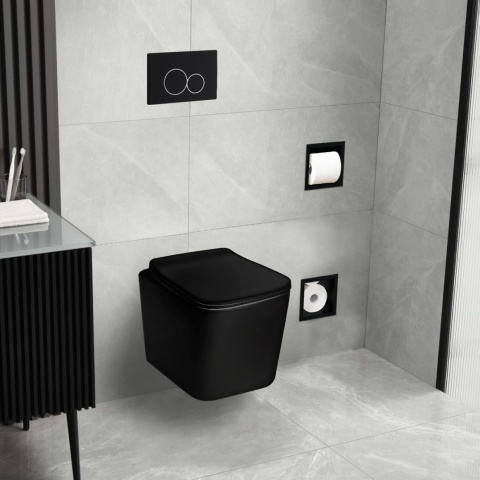 Zestaw podtynkowy WC stelaż Fix Frame Slim z czarną miską WC Luga i przyciskiem spłukującym Exo/Lxo