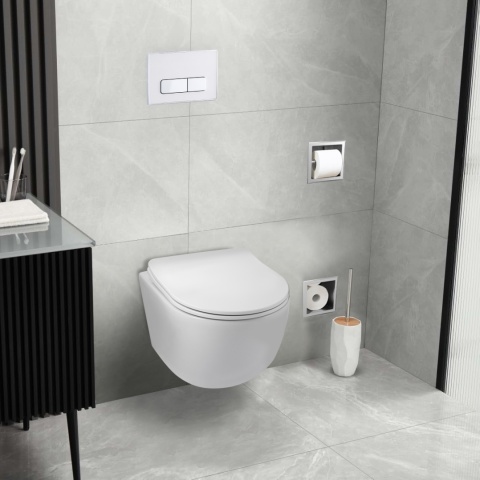 Zestaw podtynkowy WC stelaż Fix Frame Standard z białą miską WC Luna i przyciskiem spłukującym Ixo biały Zestaw podtynkowy WC stelaż Fix Frame Standard z białą miską WC Luna i przyciskiem spłukującym Ixo biały