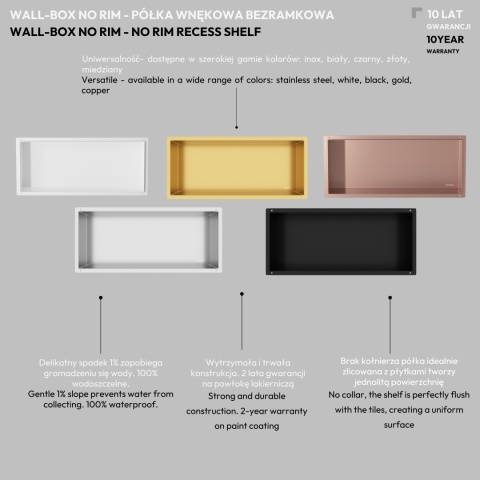 WALL-BOX NO RIM - Półka wnękowa bezramkowa GOLD 60x30x10 cm WALL-BOX NO RIM - Półka wnękowa bezramkowa GOLD 60x30x10 cm