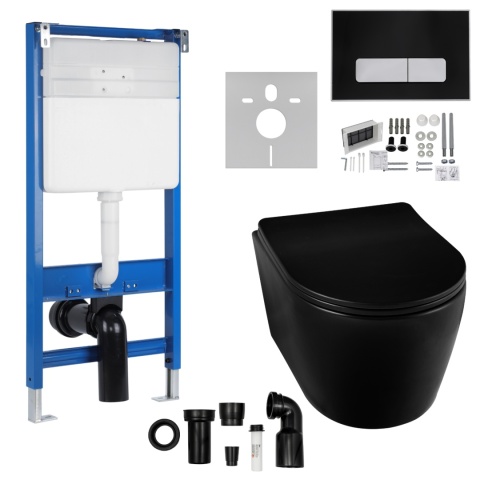 Zestaw podtynkowy WC stelaż Fix Frame Slim z czarną miską WC Luxa i przyciskiem spłukującym IXO Zestaw podtynkowy WC stelaż Fix Frame Slim z czarną miską WC Luxa i przyciskiem spłukującym IXO