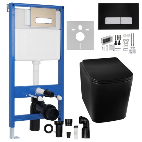 Zestaw podtynkowy WC stelaż Fix Frame Slim z czarną miską WC Luga i przyciskiem spłukującym Ixo Zestaw podtynkowy WC stelaż Fix Frame Slim z czarną miską WC Luga i przyciskiem spłukującym Ixo
