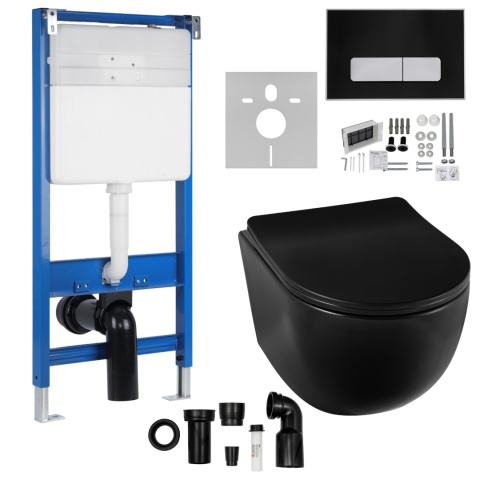 Zestaw podtynkowy WC stelaż Fix Frame Slim z czarną miską WC Luna i przyciskiem spłukującym IXO Zestaw podtynkowy WC stelaż Fix Frame Slim z czarną miską WC Luna i przyciskiem spłukującym IXO