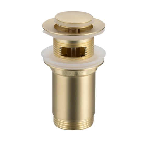 Korek umywalkowy mosiężny Klik Klak model E z przelewem - Brushed Gold Korek umywalkowy mosiężny Klik Klak model E z przelewem - Brushed Gold