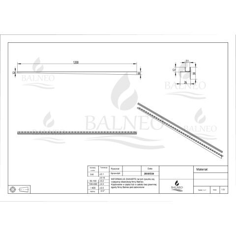 Listwa spadkowa do szkła lewa 120 cm Gun Metal Listwa spadkowa do szkła lewa 120 cm Gun Metal