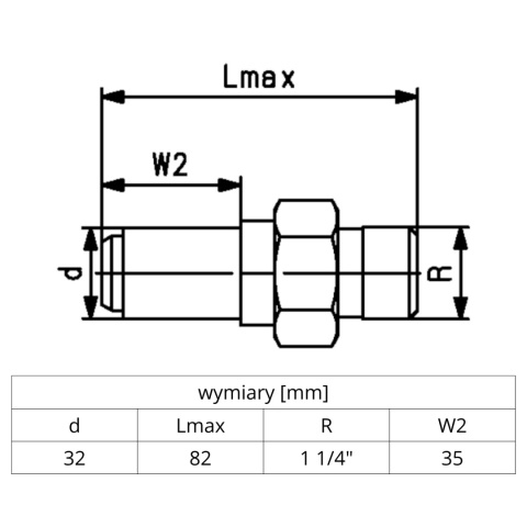 Adapter przejściowy PE/mosiądz +GF+ d32-1 1/4'' Adapter przejściowy PE/mosiądz +GF+ d32-1 1/4''