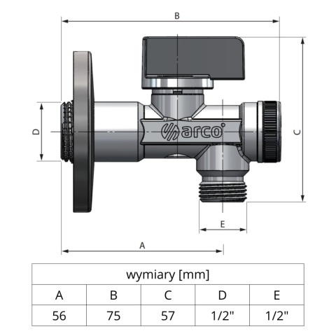 Zawór kątowy antykamienny ARCO A80 1/2''x1/2'' GZ Zawór kątowy antykamienny ARCO A80 1/2''x1/2'' GZ