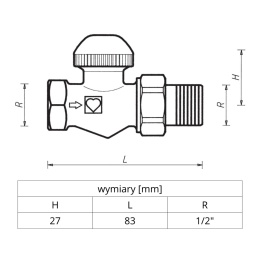Zawór termostatyczny prosty z widoczną nastawą wstępną HERZ-TS-98-V 1/2''