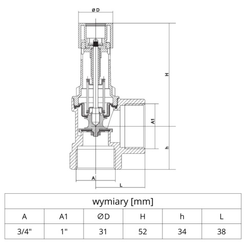 Membranowy zawór bezpieczeństwa do C.O. SYR 1915 3/4'' 6,0 bar