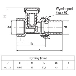 Zawór grzejnikowy powrotny, prosty VALVEX VECTOR 1/2'' (DN15)