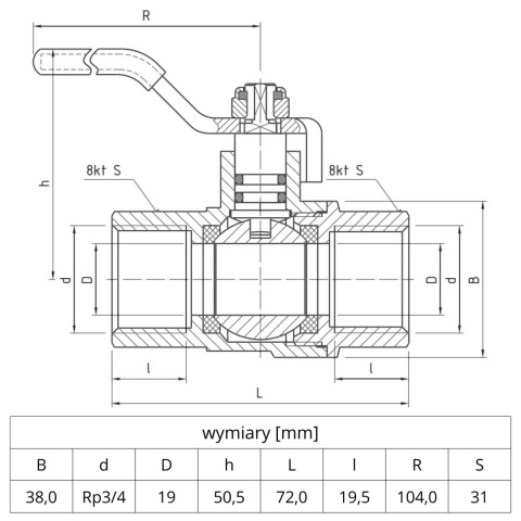 Zawór kulowy do gazu Perfekt System PHA-255 3/4'' (DN20) PERFEXIM