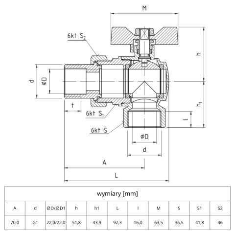 Zawór kulowy kątowy Perfekt System PHA-010 PN30 1'' (DN25) PERFEXIM