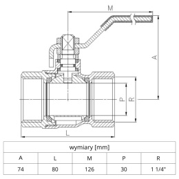 Zawór kulowy mufowy PN25 1 1/4'' (DN32) GENEBRE 3029