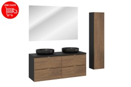 Zestaw meblowy 120cm z blatem, 2 umywalkami nablatowymi River, szafką wysoką i lustrem LED