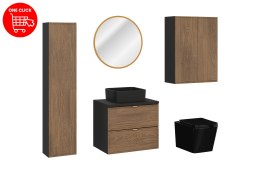 Zestaw meblowy 60cm z blatem, umywalką nablatową Slim, szafką wysoką, lustrem LED i misą wiszącą WC