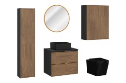 Zestaw meblowy 60cm z blatem, umywalką nablatową Slim, szafką wysoką, lustrem LED i misą wiszącą WC