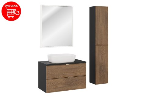 Zestaw meblowy 80cm z blatem, umywalką nablatową Smile, półsłupkami i lustrem LED