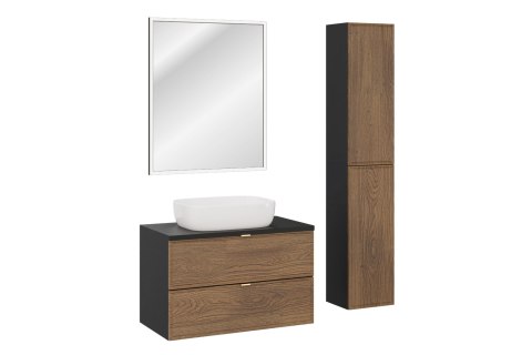 Zestaw meblowy 80cm z blatem, umywalką nablatową Smile, półsłupkami i lustrem LED
