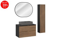 Zestaw meblowy 80cm z blatem, umywalką nablatową Trust, szafką wysoką i lustrem LED