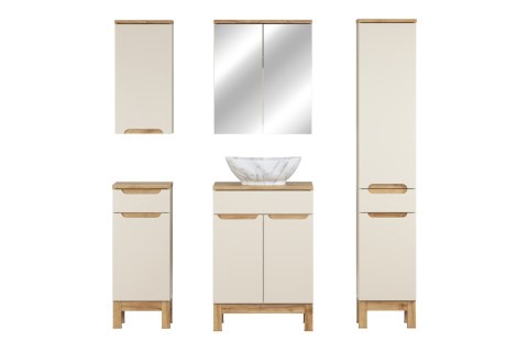 Zestaw meblowy 60cm z blatem, umywalką nablatową Pati, szafką wysoką i szafką z lustrem