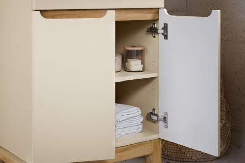 Zestaw meblowy 60cm z blatem, umywalką nablatową Pati, szafką wysoką i szafką z lustrem