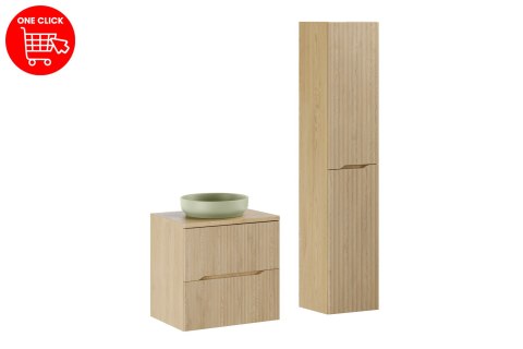 Zestaw meblowy 60cm z blatem, umywalką nablatową River i szafką wysoką