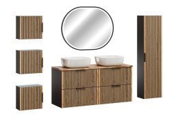 Zestaw meblowy XILO 120cm z blatem, umywalką nablatową Smile, szafką wysoką i lustrem LED