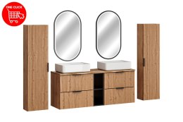 Zestaw meblowy 140cm z blatem, dwoma umywalkami nablatowymi Magic, szafkami wysokimi i lustrem LED