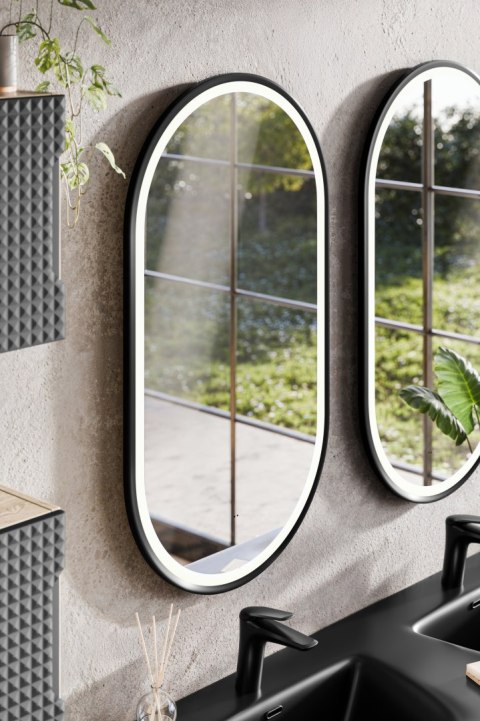 Zestaw meblowy 140cm z blatem, dwoma umywalkami nablatowymi Magic, szafkami wysokimi i lustrem LED